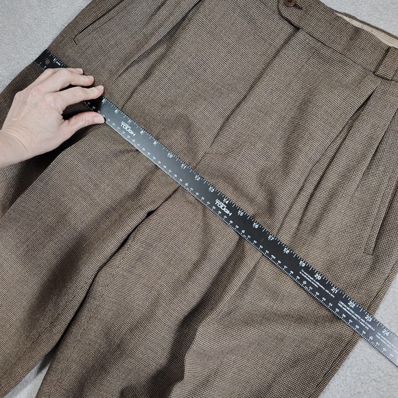 ZANELLA Brown Houndstooth Pleated Cuffed Wool Pants Trousers Mens 36x27 ITALY - Picture 11 of 16